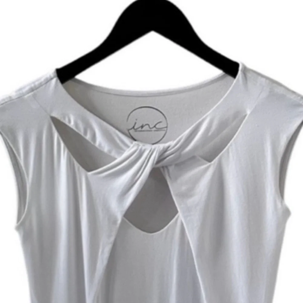INC International Concepts White Twist Neck Short Sleeve Top Size Medium - Picture 3 of 6